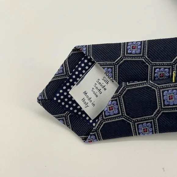 Eton Tie Mens One Size Navy Blue Silk Geometric Medallion Made Italy Necktie NWT
